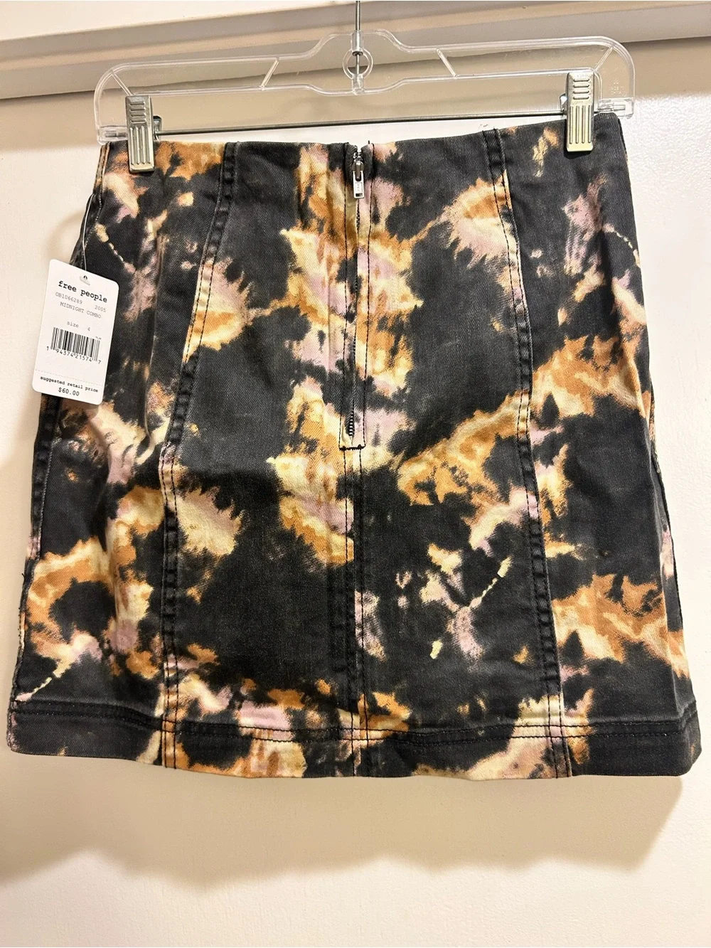 Free People Black Tie-Dye Panel Mini Skirt with Tan and Pink Accents